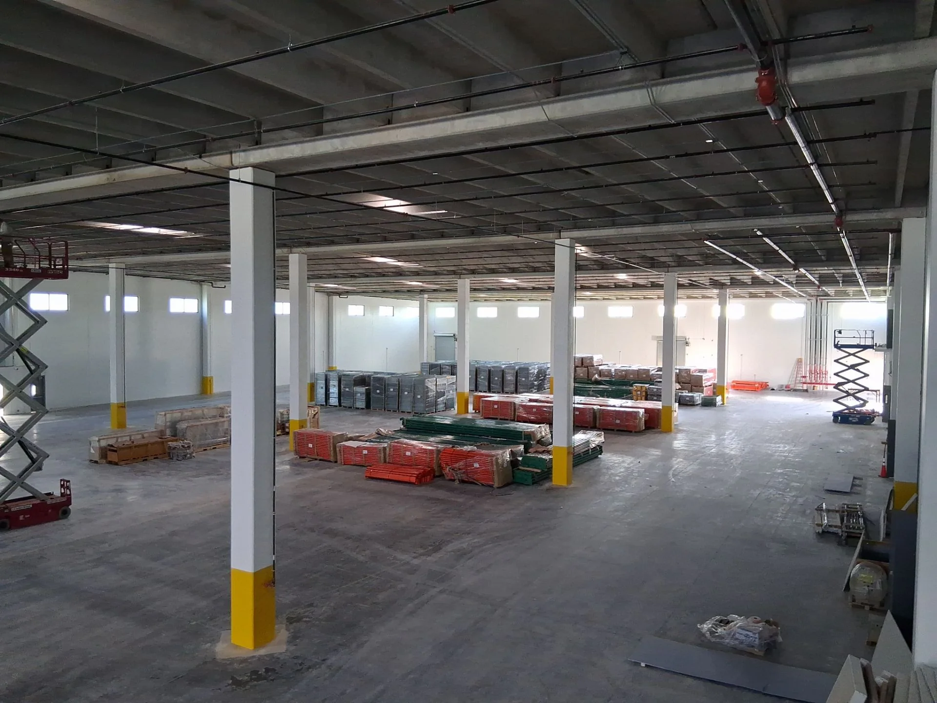 Warehouse interior with materials and columns