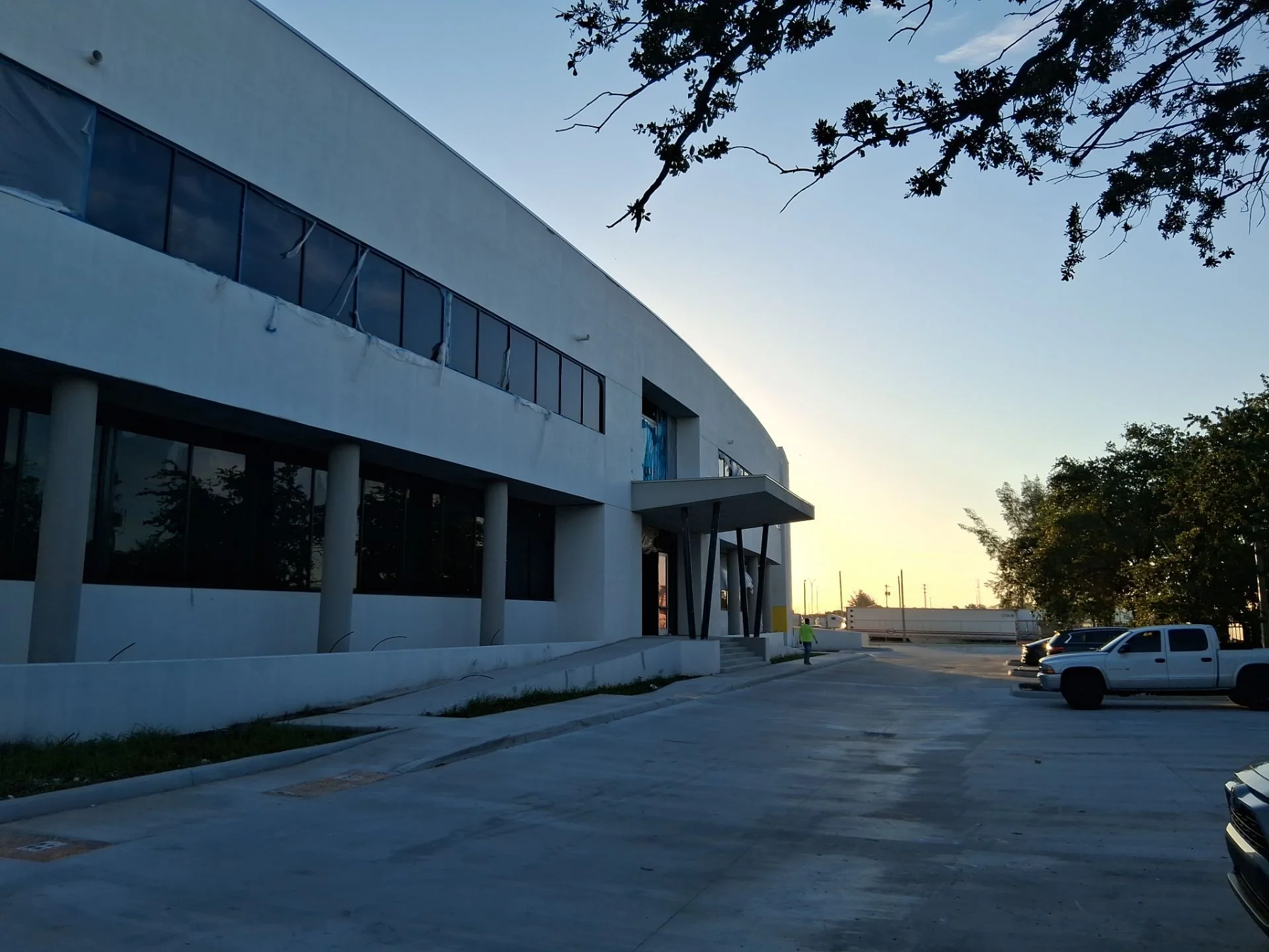 Building facade at dusk